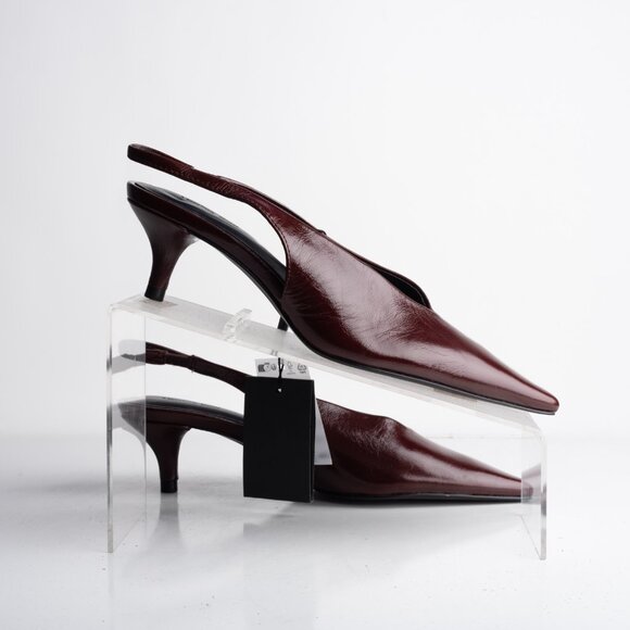 Massimo Dutti Womens Leather Slingback Heels Burgundy Red US 9 EU 40 New - Picture 7 of 8